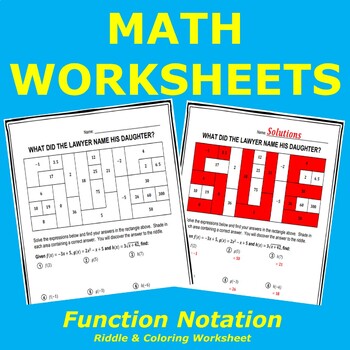Preview of Evaluate Functions in Function Notation Riddle and Coloring Worksheet