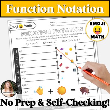Preview of Function Notation Worksheet - No Prep Game for Algebra 1 - Emoji Math