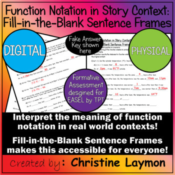 Preview of Function Notation in Story Context Fill in the Blank Sentence Frames