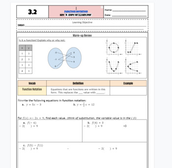 Preview of Function Notation scaffolded notes and practice 