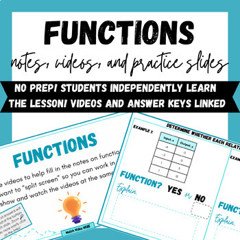 Preview of Function Notes and Practice Slides | Function, Domain, Range, & More!