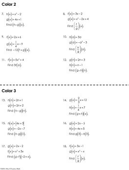 Function Operations Coloring Worksheet by Mrs E Teaches Math  TpT