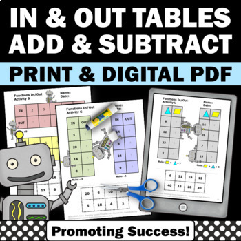 Preview of Function Table Input Output Addition & Subtraction Practice Worksheets Cut Paste
