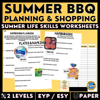 Preview of Summer BBQ Budget, Planning & Shopping - Life Skills - Money Math - EYP/ ESY