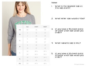 Functional Academics/ Text - Reading Apparel Details & Size Charts - Unit 1