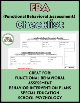 Preview of Functional Behavior Analysis (FBA) Checklist