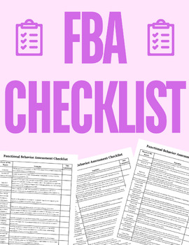 Preview of Functional Behavior Assessment (FBA) Checklist