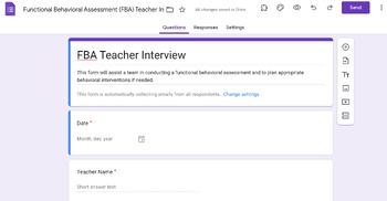 Preview of Functional Behavioral Assessment (FBA) Teacher Interview Google Form