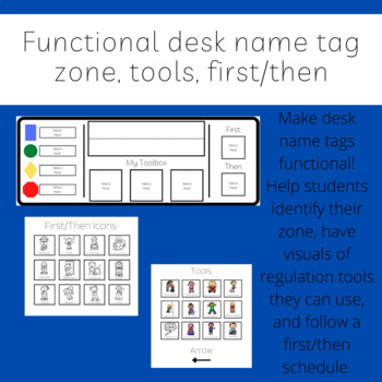 Preview of Functional Desk Name Tag - Zone, Regulation Tools, First/Then w/ visuals