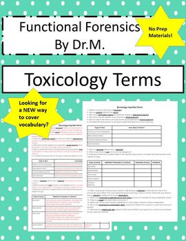 Preview of Functional Forensics- No Prep Vocabulary Worksheet for TOXICOLOGY!