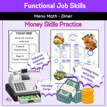 Preview of Functional Job Skills | Menu Math Diner Set | Autism and Special Education