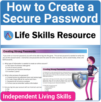 SPED Internet Safety Life Skills Activity - How to Create a Secure