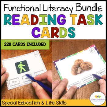 Preview of Functional Literacy Sight Words Task Cards Bundle: Food & Signs