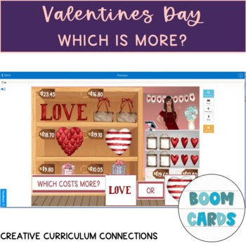 Preview of Functional Math Valentines Day Identifying & Comparing Price Boom Cards