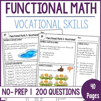 Preview of Functional Math Vocational Skills Worksheet Practice. Morning Work Special Ed