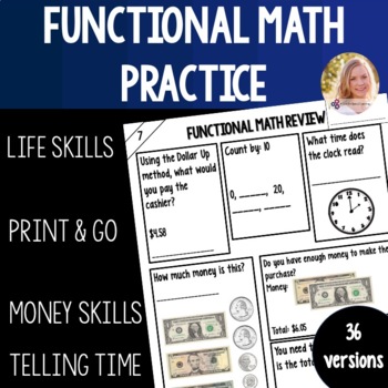 Preview of Functional Math Worksheet Life Skills Money Math Telling Time Clock