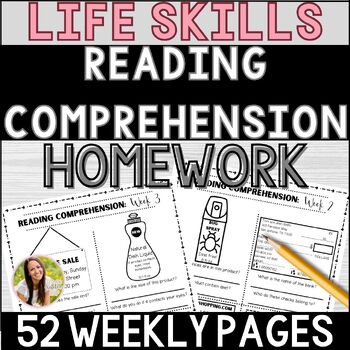 Preview of Functional Reading Comprehension Life Skills Homework Packet
