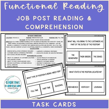 Preview of Functional Reading Job Posting Reading & Comprehension Task Card Series