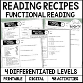 Functional Reading Activity, Reading Recipe Worksheet