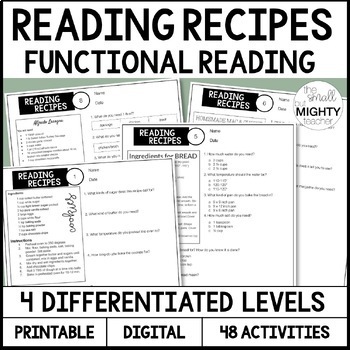 Preview of Functional Reading Activity, Reading Recipe Worksheet