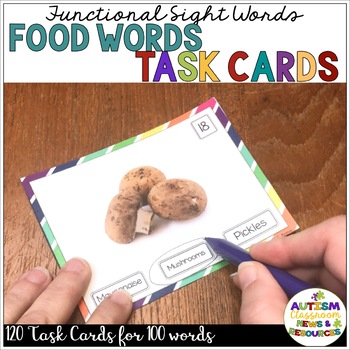 Preview of Functional Reading Task Cards: Food Words {Special Ed; Autism}