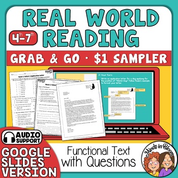 Preview of Functional Text Real World Reading Activities Comprehension Questions Sampler