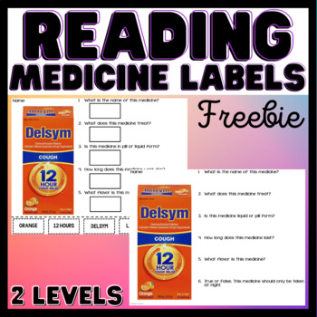 Preview of Reading Medicine Labels - FREEBIE - Functional Text - Life Skills - 2 Levels
