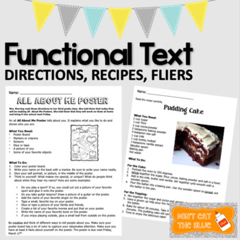 Preview of Functional Text Passages with Comprehension Questions: Flier, Recipe, Directions