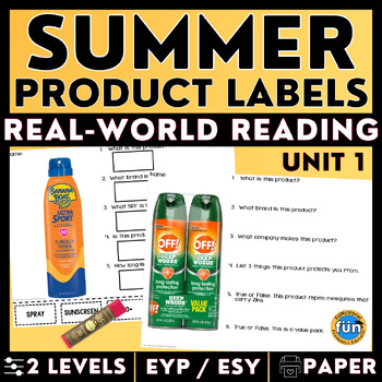 Preview of Functional Text - Product Label Comprehension SUMMER EDITION - Life Skills