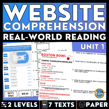 Preview of Website Comprehension 1 - Real-World Reading Worksheets - Functional Texts
