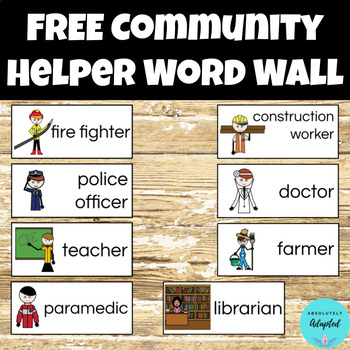 Preview of Functional Vocabulary Community Helper Word Wall Cards FREEBIE