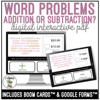 Preview of Functional Word Problems Add or Subtract? Digital Interactive Activity