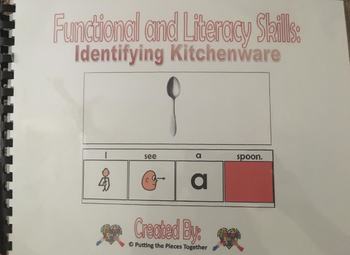 Preview of Functional and Literacy Skills Book on Identifying Kitchenware