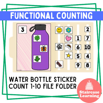 Preview of Functional counting: Water bottle sticker count 1-10 file folder