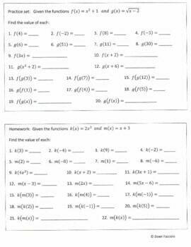 homework 3 function notation and evaluating functions answer key