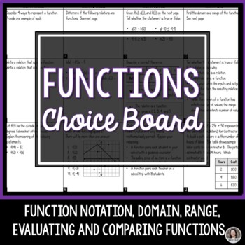 Preview of Functions Choice Board Review Activity Project