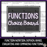 Functions Choice Board Review Activity Project