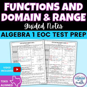 Preview of Functions, Domain and Range Algebra 1 STAAR EOC Test Review Sheet
