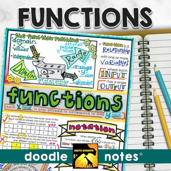 Preview of Functions Doodle Notes | Visual Interactive Math Doodle Notes for Algebra