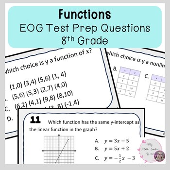 Preview of Functions | EOG Review Questions | Grade 8 Math | Test Prep