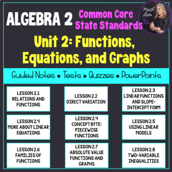 Preview of Functions, Equations, and Graphs (Algebra 2 - Unit 2 Lessons) | Math Lion