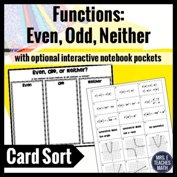 Preview of Functions: Even Odd Neither Card Sort Activity