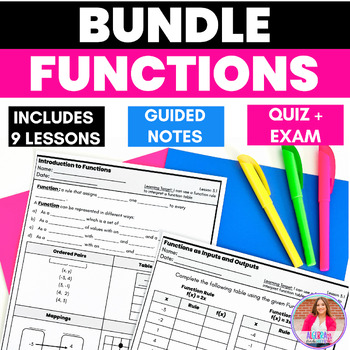 Preview of Functions Skills Guided Notes Algebra Scaffolded Practice Worksheets Exit Ticket