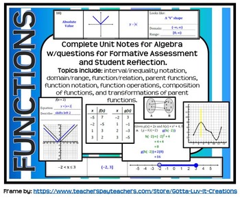 Preview of Functions Guided Notes for Algebra (Complete Unit)