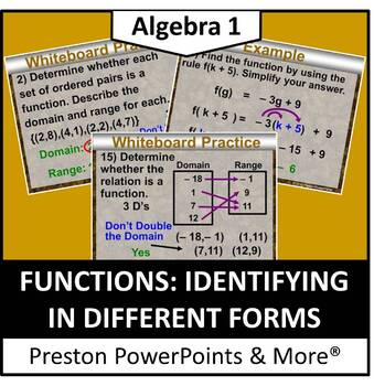 Preview of Functions: Identifying in Different Forms in PowerPoint Presentation