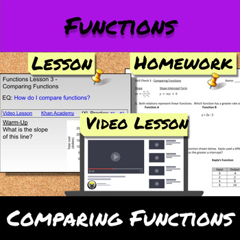 Preview of Functions-Lesson 3-Comparing Functions