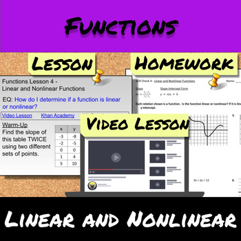 Preview of Functions-Lesson 4-Linear and Nonlinear