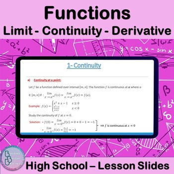 Preview of Functions Limit continuity derivative| High School Math PowerPoint Lesson Slides