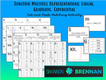 Preview of Functions Multiple Representations: Linear, Quadratic, Exponential (Cut & Match)
