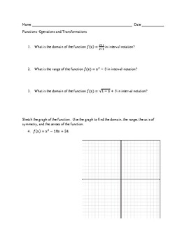 Preview of Functions Quiz with Answer Key